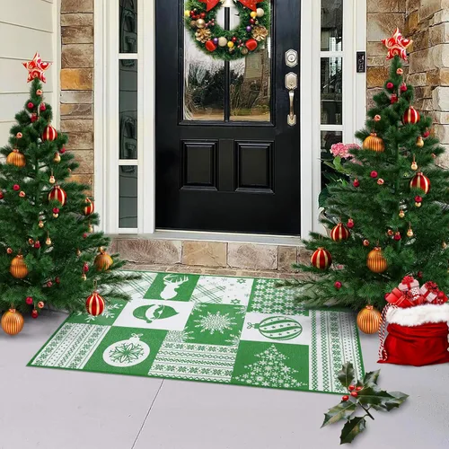 Alfombra de interior de Navidad con texto en inglés «Merry Christmas», antideslizante, festiva, decoración de vacaciones, alfombra de Navidad