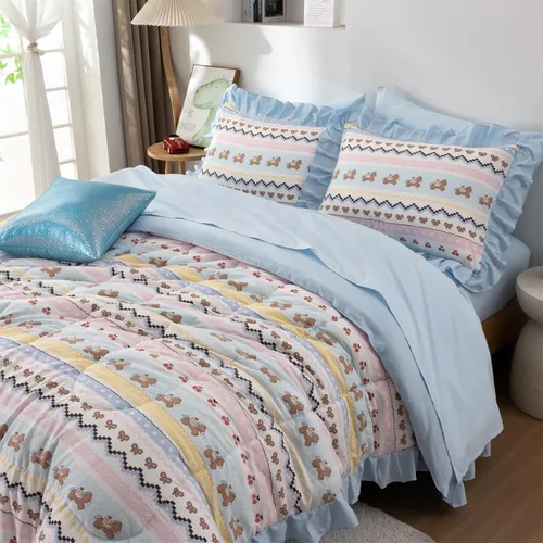 Miniatura 7 de Aimuan Unicorn Striped Print Comforter Set for Kids Girls Boys, Kawaii Bow Bedding Set Bedroom Decor, Twin/Full/Queen (Twin, Blue-Pink)