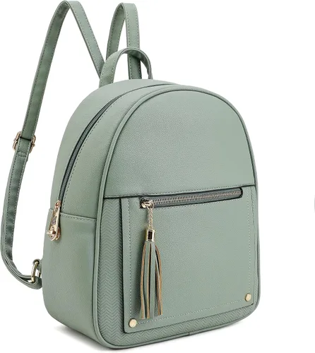 Mini mochila antirrobo para mujer, bonita mochila escolar para adolescentes y niñas con cremallera segura y borla, forro polar verde con licencia