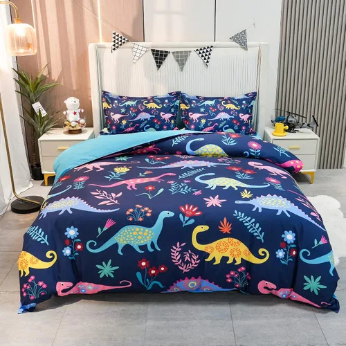 Miniatura 2 de Juego de cama individual de dinosaurio, juego de cama de 3 piezas, 86 x 68 pulgadas, juego de funda de edredón para niños, adolescentes y niños, 1