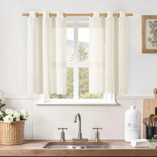 Miniatura 159 de LAMIT Cortinas de lino sintético para dormitorio, paneles filtrantes de luz, cortinas de lino con protección de privacidad con ojales para ventanas