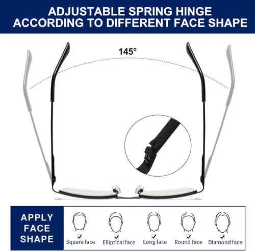 Miniatura 6 de LOUOL READERS para Hombres Lentes de Lectura con Bloqueo de Luz Azul, Lentes de Marco Medio de Metal con Bisagra de Resorte, Pack de 3