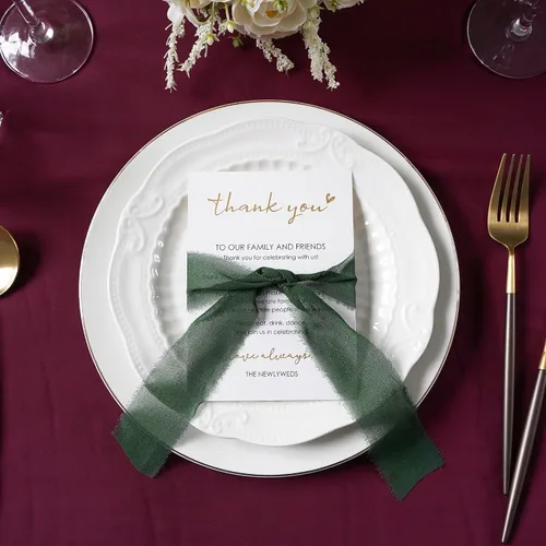 Miniatura 6 de HUIHUANG Tarjetas de agradecimiento de boda con cinta de gasa verde musgo, para recuerdos de boda, recepciones, fiestas, eventos y celebraciones
