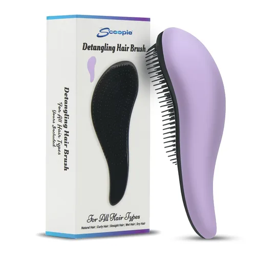 Miniatura 2 de Cepillo desenredante para cabello para niños y adultos, cepillo húmedo suave con cerdas suaves y flexibles, cepillo de peinado morado para cabello