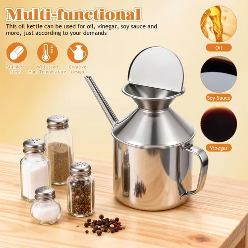 Miniatura 2 de Kichvoe Botella dispensadora de aceite de acero inoxidable para cocina, recipiente de aceite de cocina con tapa giratoria de 6.69 x 5.70 x 3.34