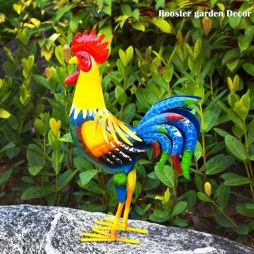 Miniatura 4 de MACLARONX Arte de gallo de metal para patio, decoración de jardín al aire libre, gallo, estatua de pollo, decoración para cocina, hogar, césped