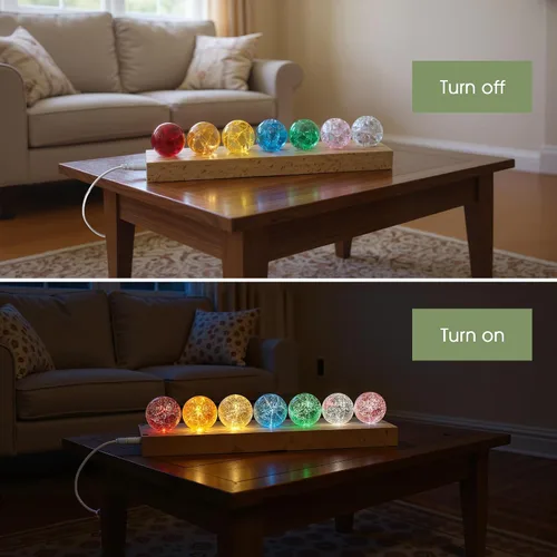 Miniatura 2 de L LOHAS LED 7 Colores 40mm Bolas de Cristal de Hielo Con Crac Bolas de Chakra de Cristal con Base de Madera LED Bolas de Esfera de Sanación