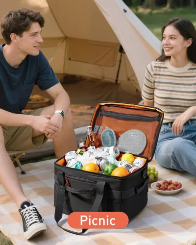 Miniatura 8 de TOURIT Lonchera térmica con lados blandos 48/60 latas gran bolsa de almuerzo plegable, caja de hielo, 8.4/10.6 galones enfriadores sin fugas y Negro