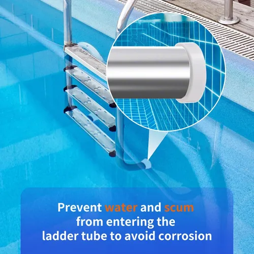 Miniatura 4 de moobee Protectores de escalera de piscina para piscina enterrada, cubiertas de goma blanca para patas de escalera (paquete de 2) - Se adapta a tubos