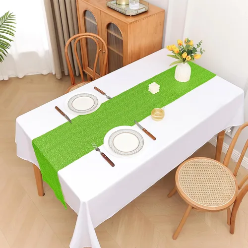 Miniatura 2 de Sugargirl Paquete de 10 caminos de mesa de lentejuelas de 12 x 72 pulgadas, camino de mesa verde manzana con purpurina para suministros de fiesta