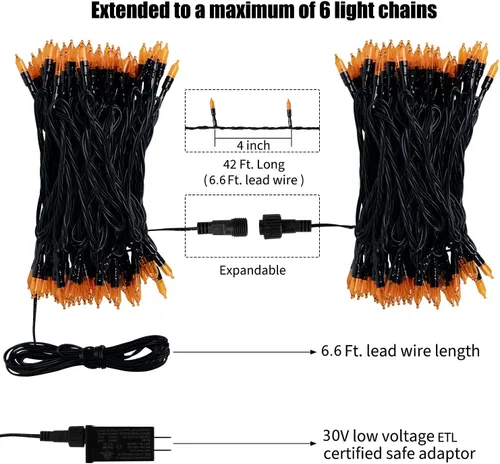 Miniatura 4 de Minetom Guirnalda de luces de Halloween para exteriores, 39 pies, 100 luces LED impermeables de Navidad con 8 modos de iluminación para Halloween