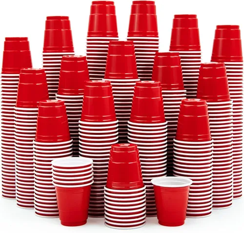 Lilymicky Paquete de 1080 vasos de chupito de plástico de 2 onzas, mini vasos desechables rojos para fiestas, carnavales y cualquier evento