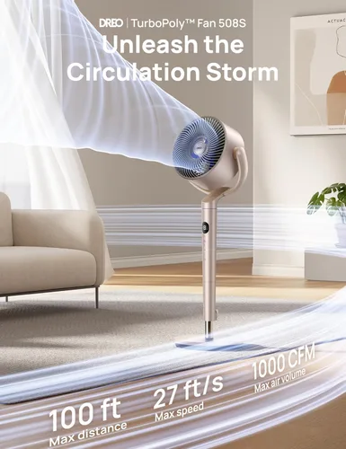Miniatura 2 de Dreo Ventiladores inteligentes para dormitorio, ventilador oscilante omnidireccional de 120° +120°, ventilador de pedestal silencioso de 90 pies