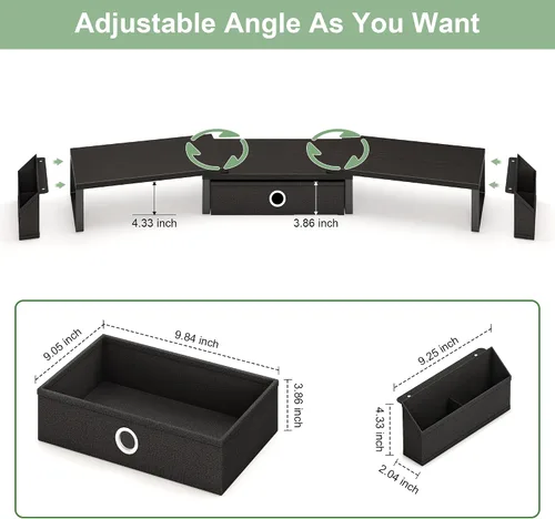 Miniatura 4 de Soporte elevador de monitor doble con cajón y pata de metal, estante de escritorio grande para 2 monitores con longitud y ángulo ajustables
