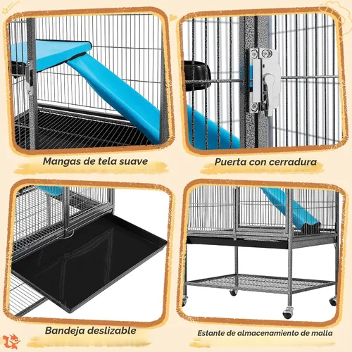 Miniatura 6 de Yaheetech Jaula Metálica con Ruedas para Ratas Adultas/Hurones/Chinchillas Jaula para Animales Pequeños con Rampa Removible y Plataforma Negra