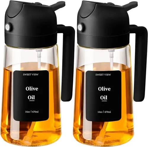 Miniatura 13 de SWEET VIEW 2 piezas Pulverizador de aceite de oliva para cocinar, botella de vidrio de 470 ml 2 en 1 para rociar y verter para cocina, freidora