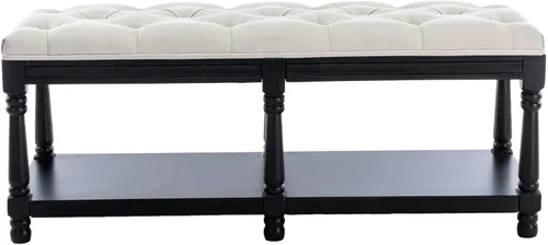 Miniatura 5 de Kmax Banco de almacenamiento para entrada con zapatero acolchado, banco de calzado de madera negra para ventana, banco para entrada de pasillo, Gris