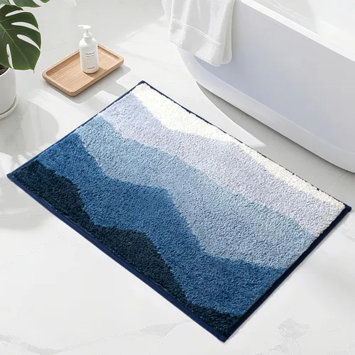 Miniatura 11 de Sunlit Alfombra de baño azul ombré, alfombra de baño náutica para baño, antideslizante, 24 x 17 pulgadas, azul y blanco
