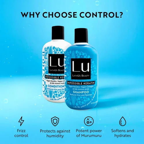 Miniatura 3 de LatinUs Beauty Dúo CONTROL Anti-frizz con Keratina Vegana para el cuidado del cabello. Shampoo Natural + Acondicionador con Mantequilla de Murumuru