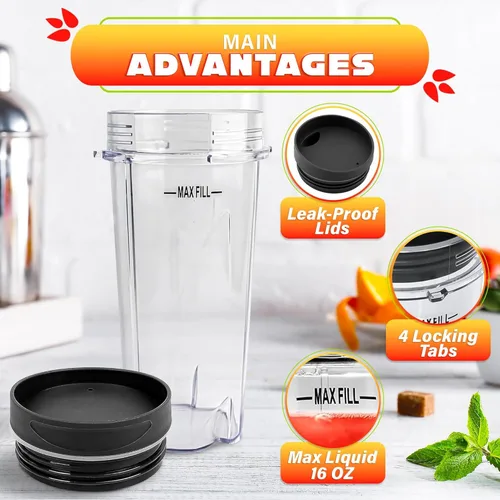 Miniatura 5 de Ninja Juego de vasos de porción única (16 oz) para licuadoras profesionales BL770, BL780 y BL660 (2 unidades)