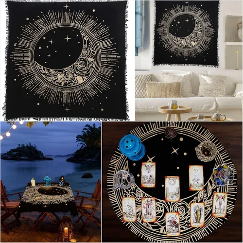 Miniatura 2 de Indian Consigners Tela de altar Sol Luna Estrella Brujería Alter Tarot Spread Top Cloth Wiccan Square Spiritual Sacred (Golden Sun Moon Star)