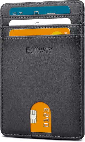 Miniatura 138 de Buffway Billetera delgada para hombre, minimalista con bolsillo frontal delgado, tarjetero de cuero con bloqueo RFID para viajes de trabajo