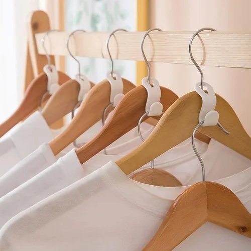 Miniatura 6 de 50 ganchos para colgar ropa, ganchos en cascada, clips extensores de plástico multifuncionales resistentes para ahorrar espacio, color blanco 50