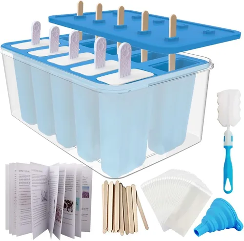 Miniatura 12 de Miaowoof Moldes caseros para paletas de hielo, fabricante de paletas de hielo de silicona de 10 cavidades sin BPA, con 50 palitos, 50 bolsas, 10 Rojo