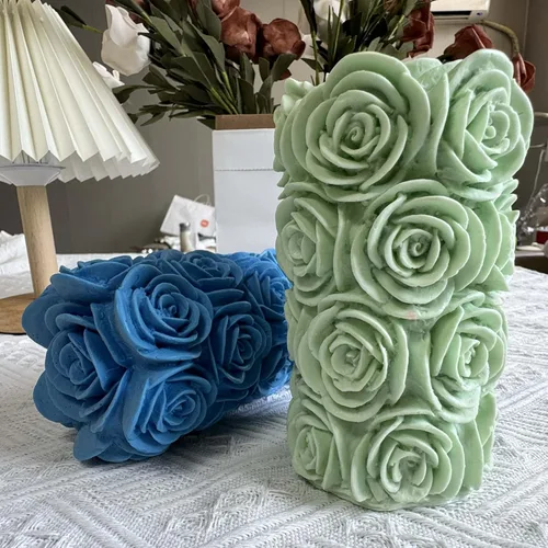 Miniatura 6 de Moldes de vela cilíndrica de rosa grande que hace moldes de vela de silicona para velas 3D molde de vela para velas de boda de arte