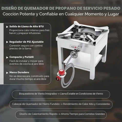 Miniatura 3 de GasOne Quemador Cocinador de Propano de Acero Inoxidable Con Regulador con Manguera Trenzada de Acero Para Cocinar al Aire Libre, Freír Pavo