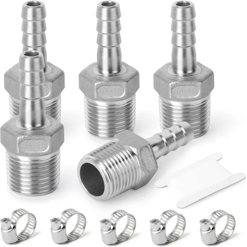 Miniatura 8 de TAISHER 5 PIEZAS Accesorios de Púa para Manguera de Acero Inoxidable 304, Accesorios de Cerveza Casera Púa de 1" x 1/2" MNPT con 5 PIEZAS