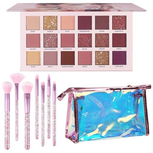 Kit de maquillaje UCANBE para mujeres y adolescentes, paleta de 18 colores de sombra de ojos nude + 7 piezas de brochas de maquillaje suaves + bolsa