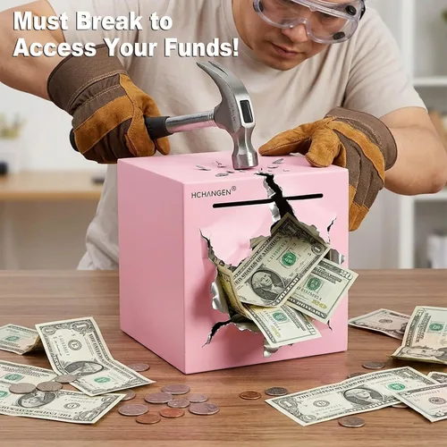 Miniatura 3 de Alcancía irrompible para adultos, banco de dinero de acero inoxidable para ahorrar dinero real, caja de ahorro imprescindible para abrir, caja