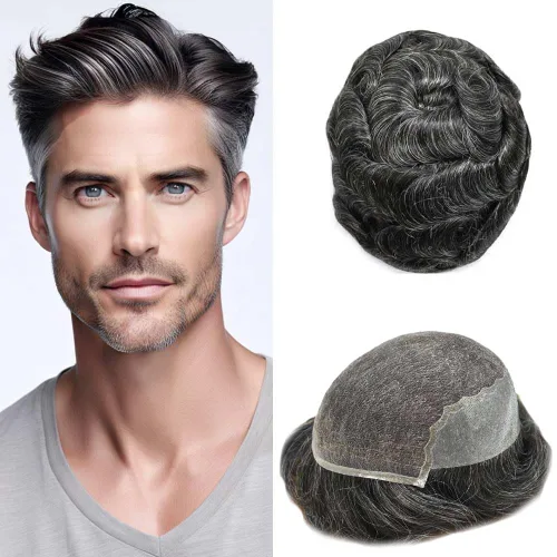 Miniatura 87 de Mens Toupee Human Hair Replacement System Swiss Lace Toupee For Men Hair Piece Protesis Capilar Mens Hairpiece 5X7#1 Jet Black 120% Density