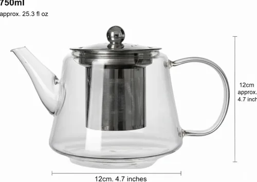 Miniatura 4 de Tetera de vidrio de borosilicato de 25 onzas (25.4 fl oz) con infusor de acero inoxidable extraíble con caja de regalo, tetera transparente