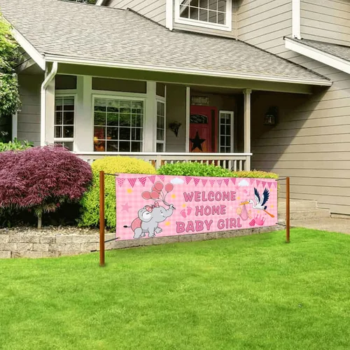 Miniatura 6 de Banderas de bienvenida a casa para bebé niña para exterior, 24 x 72 pulgadas, doble cara, bandera de "It's a Girl", bandera de pared de baby shower