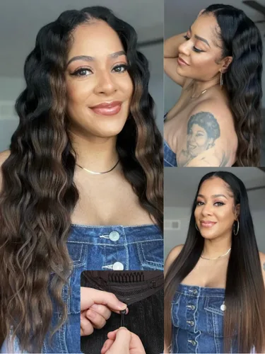 Miniatura 14 de Nadula Pelucas de cabello humano lacio Yaki sin pegamento con encaje frontal de 7 x 5 pulgadas, nudos invisibles, predepilados, pretodo, 3S, listo