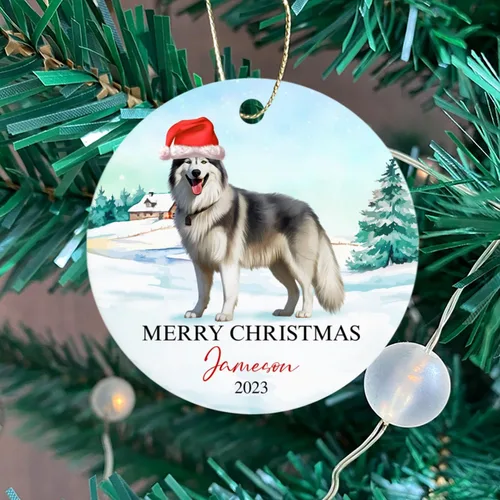 Miniatura 4 de Adorno de perro de Alaskan Malamute personalizado, árbol de Navidad, adorno de perro de Malamute de Alaska, regalos para amantes de los perros