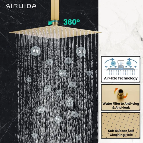 Miniatura 5 de Airuida Juego de grifo de ducha y mango de una sola función, kit de molduras de ducha de montaje en techo, sistema de ducha de lluvia con roscas