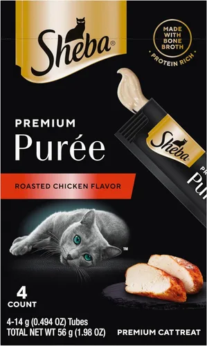 Miniatura 9 de Sheba Premium Puree Cat Treats sabor a pollo asado lamible, sabor a salmón ahumado y sabor a atún chamuscado, tubos de 0.49 onzas, 48