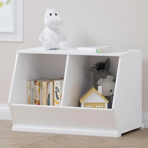 UTEX Armario apilable de almacenamiento de juguetes, organizador de cubos de madera, estante blanco para sala de juegos, dormitorio, sala de estar,