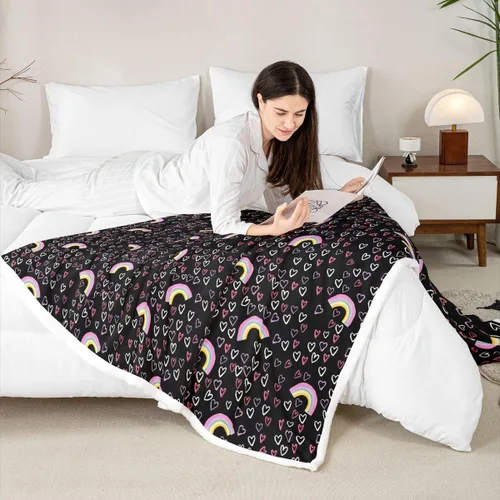 Miniatura 5 de Erosebridal Girls Fleece Blanket 40x50 Heart Rainbow Fuzzy Plush Throw for Sofa Couch Hand Drawn Sherpa Blanket Cartoon Love Geometric