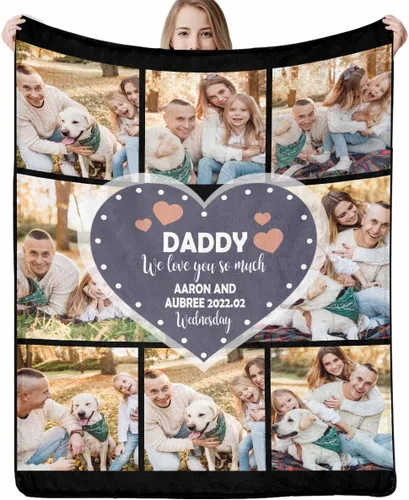 Miniatura 21 de Regalo para papá de hija manta personalizada con fotos, manta suave personalizada, regalo de cumpleaños para papá, manta del mejor papá del mundo