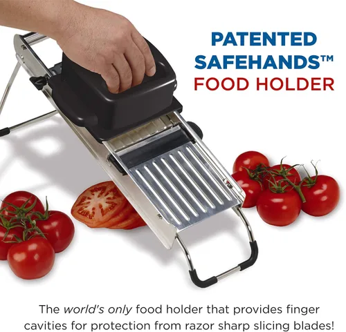 Miniatura 6 de Jaccard SafeHands - Cortador de mandolina de acero inoxidable, picador de alimentos, picador compacto de verduras con siete cartuchos de hoja