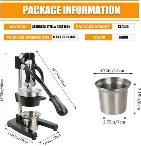 Miniatura 2 de Exprimidor manual de cítricos de hierro fundido, exprimidor de limón naranja resistente, prensa comercial de cítricos extragrande, fácil de limpiar