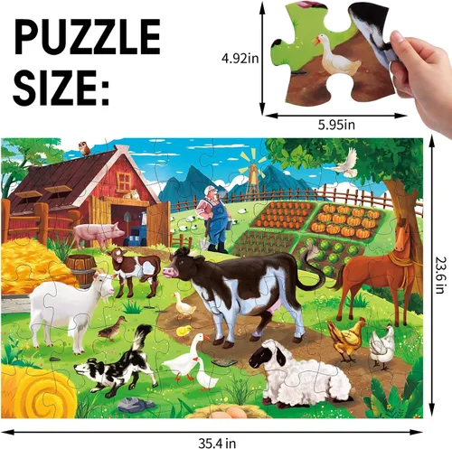 Miniatura 2 de Rompecabezas Jumbo de Piso para Niños, Rompecabezas Grandes de Animales de Granja, Rompecabezas de Granero de 48 Piezas para Niños Pequeños de 3-5