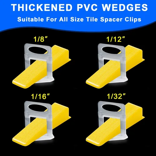 Miniatura 4 de Clips para sistema de nivelación de azulejos de 1/8 pulgadas, 2000 piezas de clips espaciadores de azulejos y 300 cuñas amarillas reutilizables