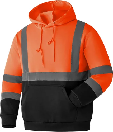 Ubon Hi Vis - Sudaderas con capucha para hombre, alta visibilidad, reflectantes, de seguridad, ropa de trabajo, trabajo, parte inferior negra