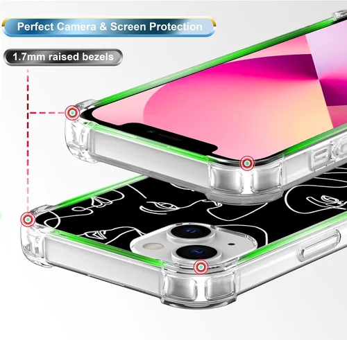 Miniatura 5 de Funda compatible con iPhone 14 Plus, diseño kawaii, diseño femenino, para mujeres y niñas, línea abstracta de protección facial