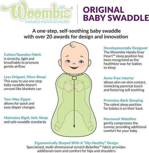 Miniatura 5 de Woombie Manta Original para Envolver Bebé - Calmante, Manta de Algodón para Envolver Bebé con Cremallera - Manta Vestible para Recién Nacido, Gris
